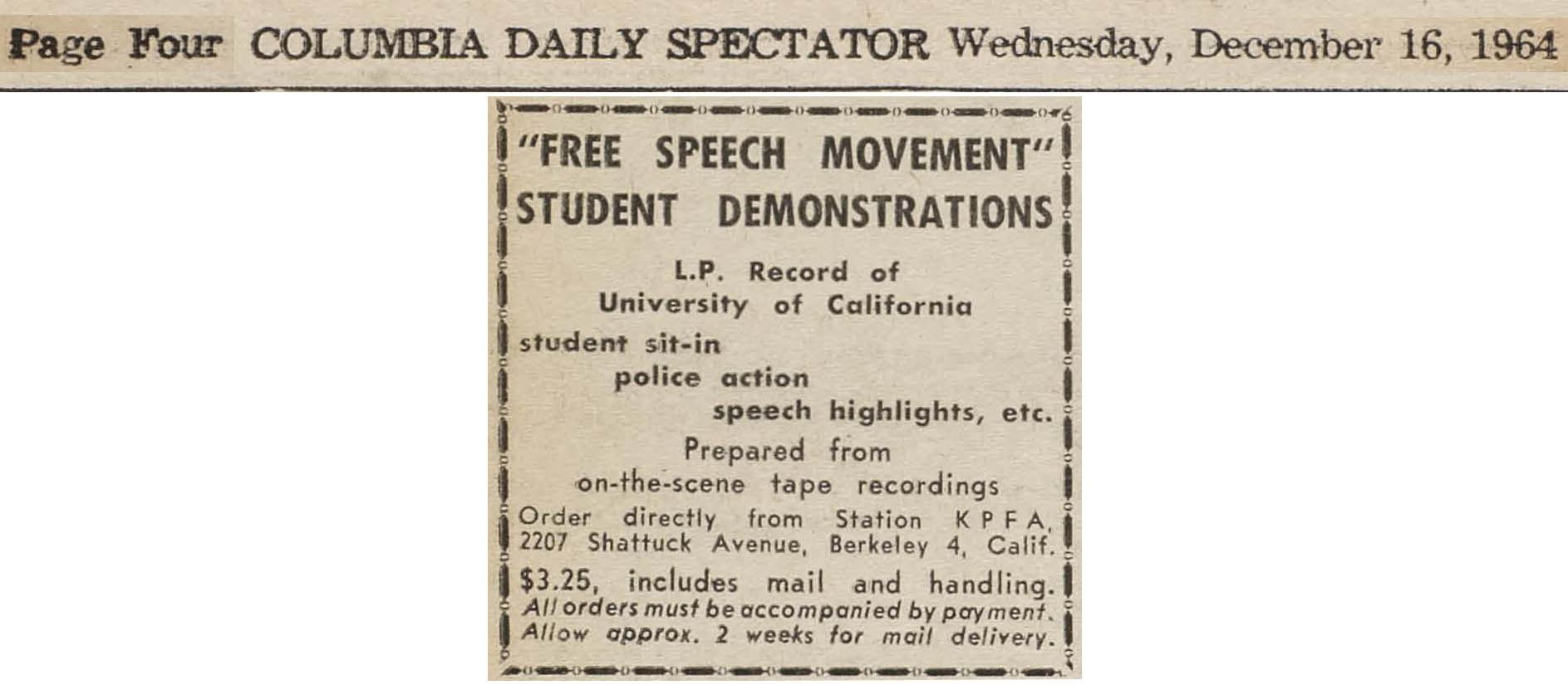 Columbia University and the Free Speech Movement